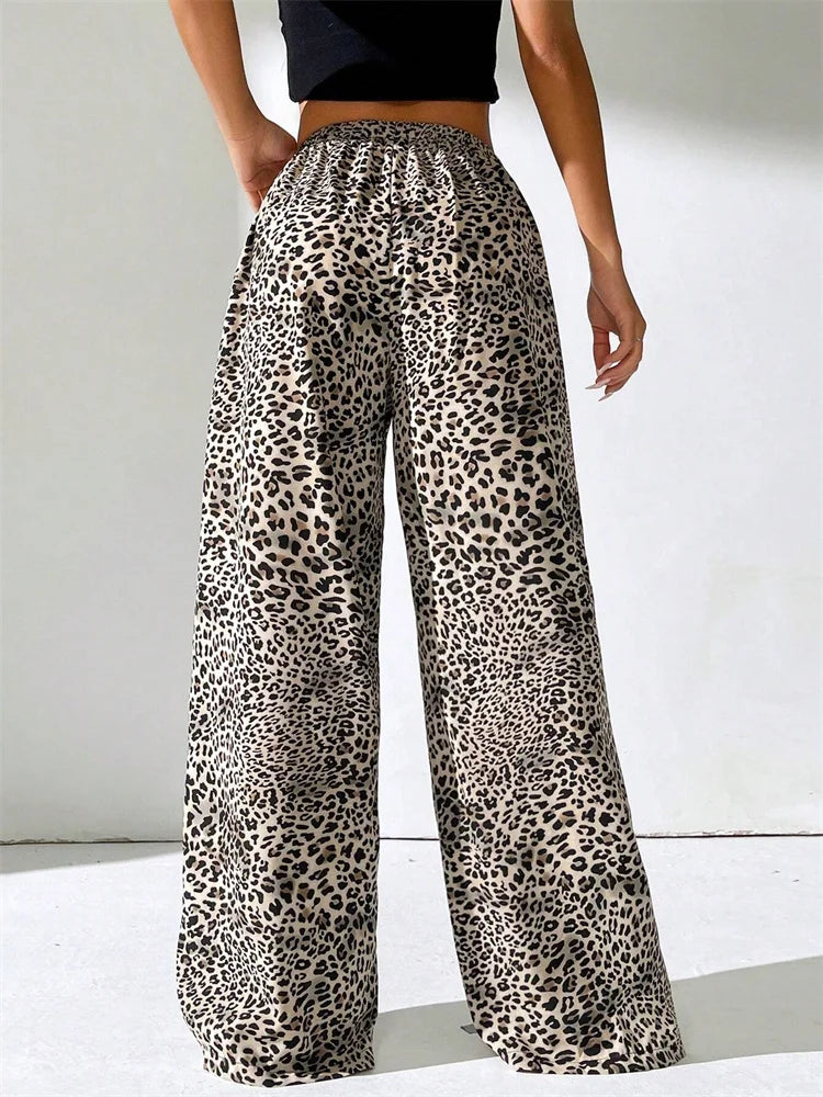 Leopard Printed Drawstring Long Pants - Out-Of Box