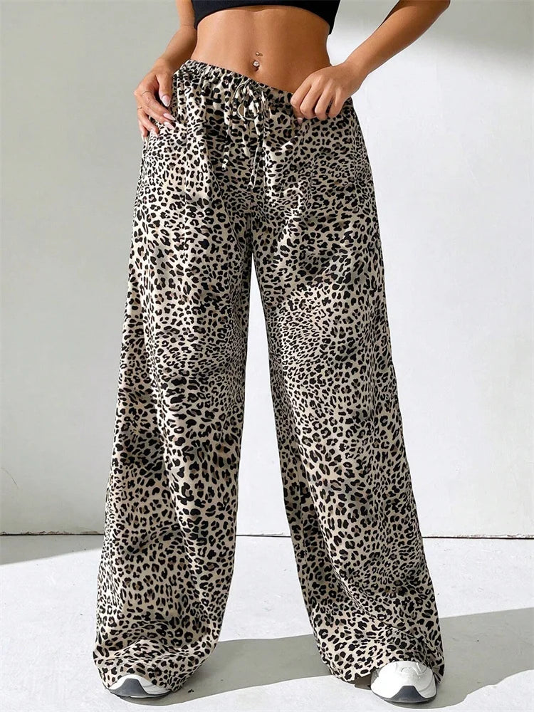 Leopard Printed Drawstring Long Pants - Out-Of Box