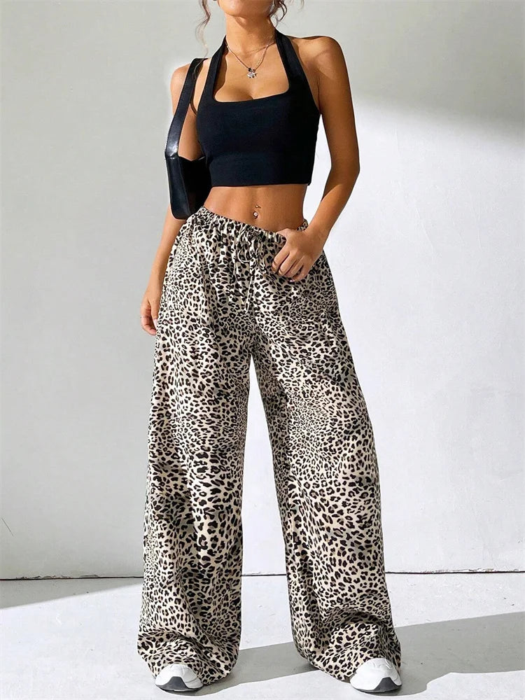 Leopard Printed Drawstring Long Pants - Out-Of Box